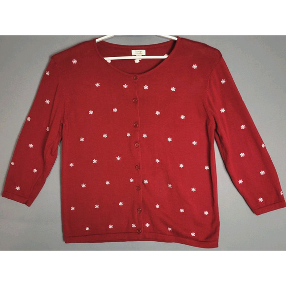 Baxter & Wells Sweaters - Vintage 90's Baxter & Wells Embroidered Snowflake Cardigan Sweater Womens L Red